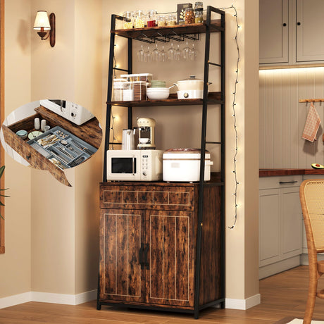 Industrial Vintage Microwave Stand with Storage Cabinet and Drawer by IDEALHOUSE IDEALHOUSE