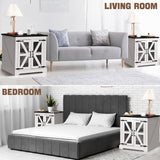 Decofy Farmhouse End Table with Storage Cabinet, 24" Large Sofa Side Table, Industrial Farmhouse Side Table for Living Room, Square Top with Power Outlet, Adjustable Shelves(White) Decofy