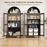 JAORD 73'' H Metal Arched Display Cabinet with Glass Door,Locking Kitchen Pantry Cabinet with Lockable Door and 2 Adjustable Shelves for Home Office, Assembly Required, Black JAORD