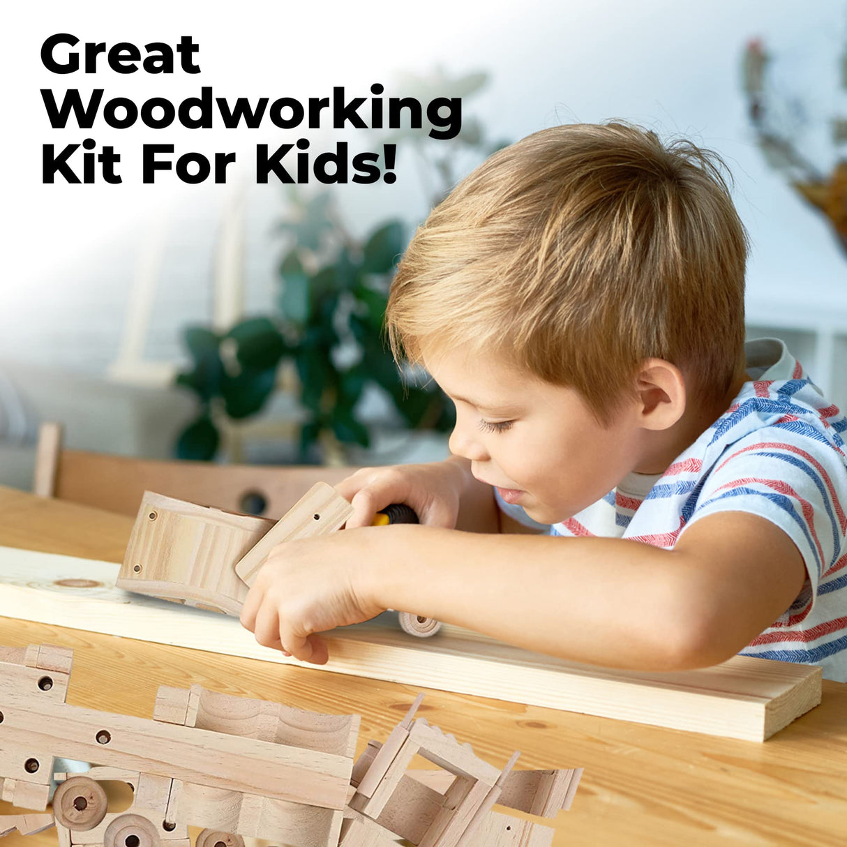 Kraftic Woodworking Building Kit for Kids and Adults, 3 Educational DIY Carpentry Construction Wood Model Kit STEM Toy Projects for Boys and Girls - Wooden Military Vehicle, Excavator and Bird-Feeder Kraftic