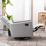 Merax Modern Upholstered Manual Swivel Recliner Chair w/Headsupport Adjustable Nursery Glider Rocker for Living Room, Bedroom Gray Merax