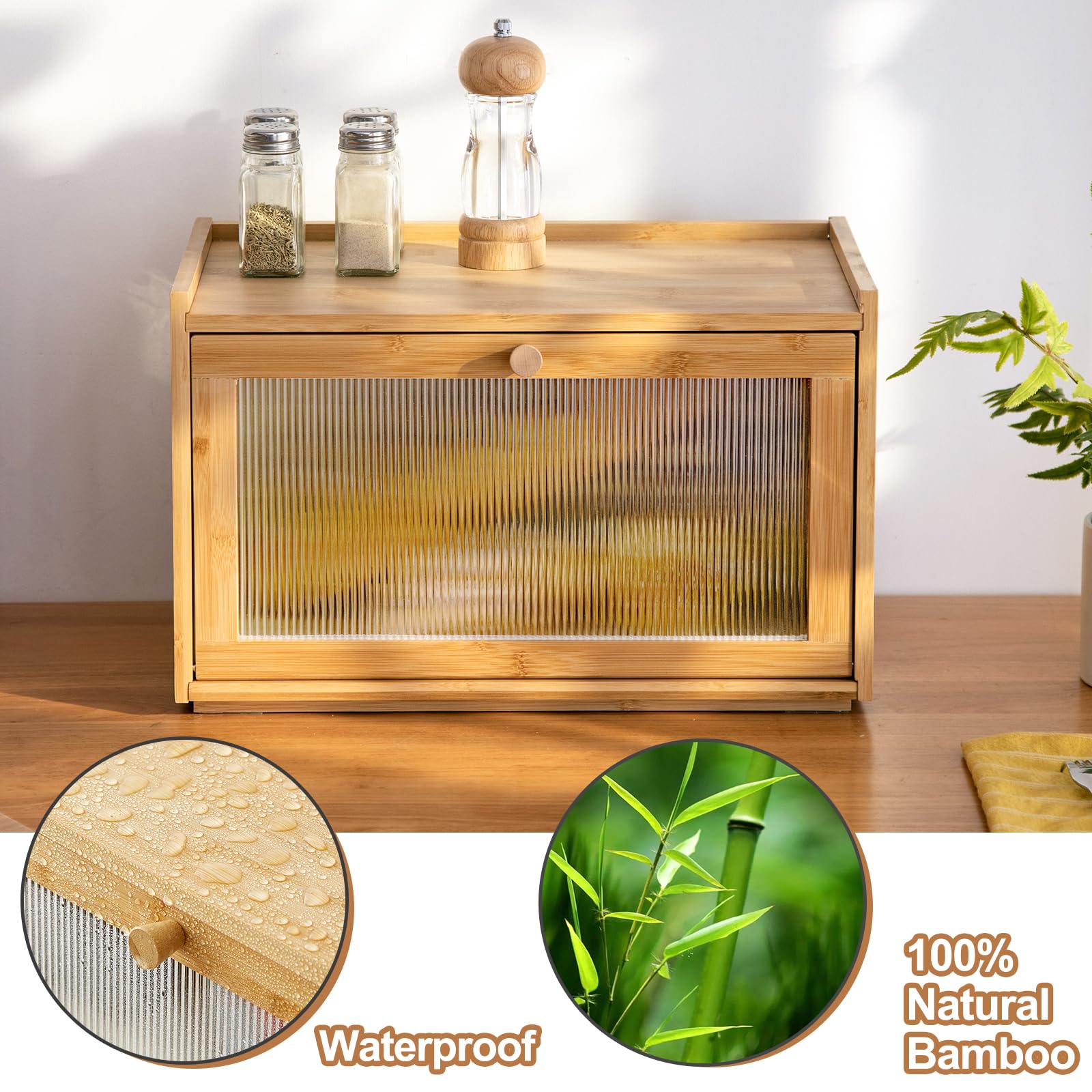 Bamboo Bread Box for Kitchen Counter-Large Capacity Bread Storage Container Farmhouse Bread Box with Window Bread Holder,Bread Storage Bin. (Nature) - WoodArtSupply