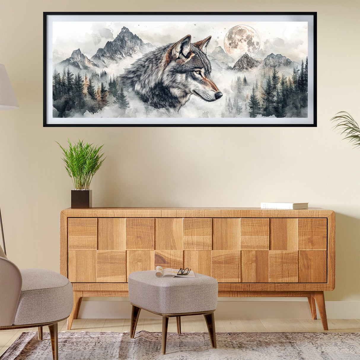 SKRYUIE 5D Large Diamond Painting Kits Wolf - DIY Diamond Art Kits for Adults Scenery, Full Round Drill - Crystal Embroidery Cross Stitch - Craft for Wall & Office Decor - 12x30 inch / 30x80 cm SKRYUIE