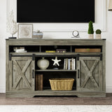 FansaFurn Farmhouse TV Stand for 65+ Inch TV, 34'' Tall Entertainment Center with Sliding Barn Doors, Rustic Wood Media Console Storage Cabinet Television Stand for Living Room, Bedroom Light Grey FansaFurn