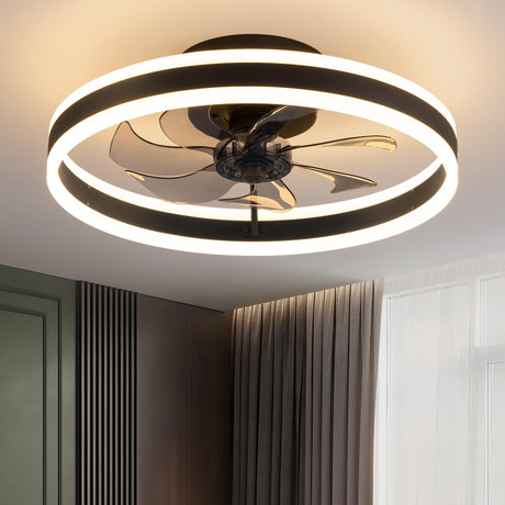 KDG 15.8" Low Profile LED Ceiling Fans with Light, Reversible Flush Mount with Remote and 6 Winds Speeds Fan Lighting, 3 Colors Dimmable for Bedroom, Living Room, Kids, Dinning Room, Kitchen (Black) KDG