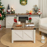 WAMPAT Farmhouse TV Stand and Coffee Table Set of 2,Modern Entertainment Center for TVs Up to 75'', Square Wood Center Table with Gas Struts Lift-Top for Living Room,White WAMPAT