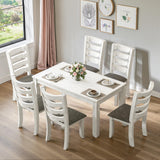 Peatuk 7-Piece Solid Wood Dining Table Set with 6 Upholstered Chairs - Easy Assembly Modern Design for Kitchen & Small Spaces, Durable Wooden Table and Chairs for Dining Room, Kitchen, Light Grey Peatuk