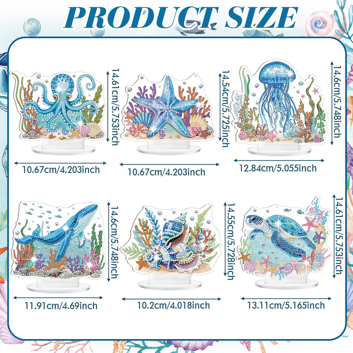 Cinnvoice 6 Pcs Ocean Animal Diamond Art Tabletop Decorations Sea Animal Centerpieces Octopus DIY Diamond Art Turtle Desktop Ornaments for Table Tabletop Decor Cinnvoice