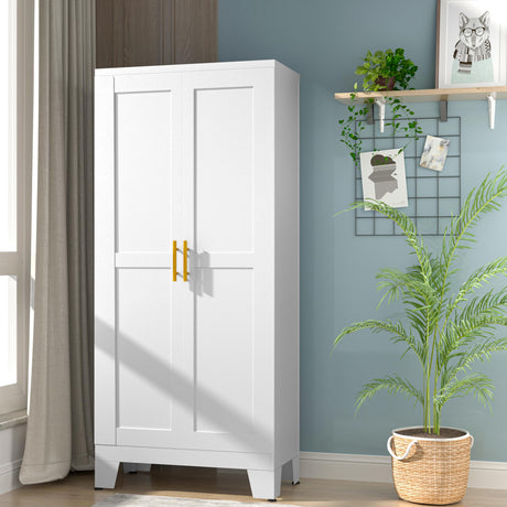 erosoei 61.02”H Pantry Storage Cabinet, Kitchen Storage Cabinets with Adjustable Feet and Shelves, Metal Pantry Cabinet for Kitchen, Living Room, Laundry Room and Dinning Room (2door-White) erosoei