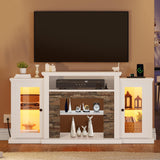 YITAHOME Modern TV Stand for 65 Inch TV, LED Entertainment Center with Power Outlets, Media Console TV Cabinet with Adjustable Shelves & Glass Door for Living Room, White, 59'' TV Stand YITAHOME