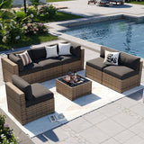 Aoxun Patio Furniture Sets, 7-Piece Outdoor Patio Furniture with Thick Cushions, Wicker Outdoor Conversation Set Sectional Sofa for Backyard, Poolside, Garden Aoxun