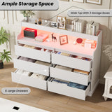 Dresser for Bedroom, 6 Drawer Dresser with LED Lights and Charging Station, Wide Chest of 6 Drawers with Open Space, Modern Large Capacity Storage Cabinet, Living Room, Hallway, White GarveeHome