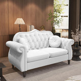 AVZEAR 3-Piece Living Room Sectional Sofa Set, Mid-Century Modern Chesterfield Upholstered Velvet Sofa Couch, Classic Tufted Button White Couch with Nailhead Trim for Living Room, Office (White) AVZEAR