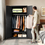 BYNSOE Metal Armoire Wardrobe Closet with 2 Doors 72'' Wardrobe Cabinet with Hanging Rail Metal Closet with Adjustable Shelves for Bedroom Require Assembly (Black, 72inch) BYNSOE