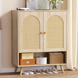 Rattan Shoe Cabinet, 4-Tier Shoe Storage Organizer Cabinet with Adjustable Shelf for Entryway, Freestanding Shoe Rack for Living Room, Entryway, Dining Room, Kitchen IDEALHOUSE