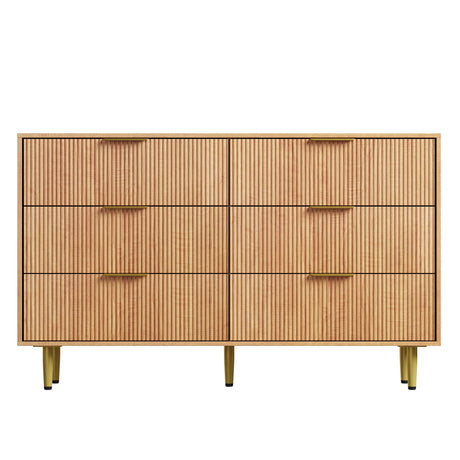 GarveeHome 6 Drawer Dresser, Modern Natural Fluted Dresser for Bedroom, Wooden Wide Chest of Drawers Storage Organizer with Metal Handles & Legs for Living Room, Entryway, Apartment GarveeHome