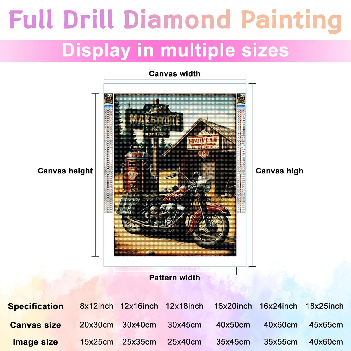 Noche Motorcycle Diamond Painting Kit for Adults, Diamond Art Racing Car, Full Drill Round Rhinestone Craft Canvas for Home Wall Decor 12x16 inch Noche