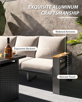 Aoxun Aluminum Outdoor Patio Furniture Set, 6-Piece Outdoor Sectional with 44'' Propane Gas Firepit Table, Patio Conversation Sets with Upgraded Armrests and Cushions for Backyard (Grey,5 Seats) Aoxun