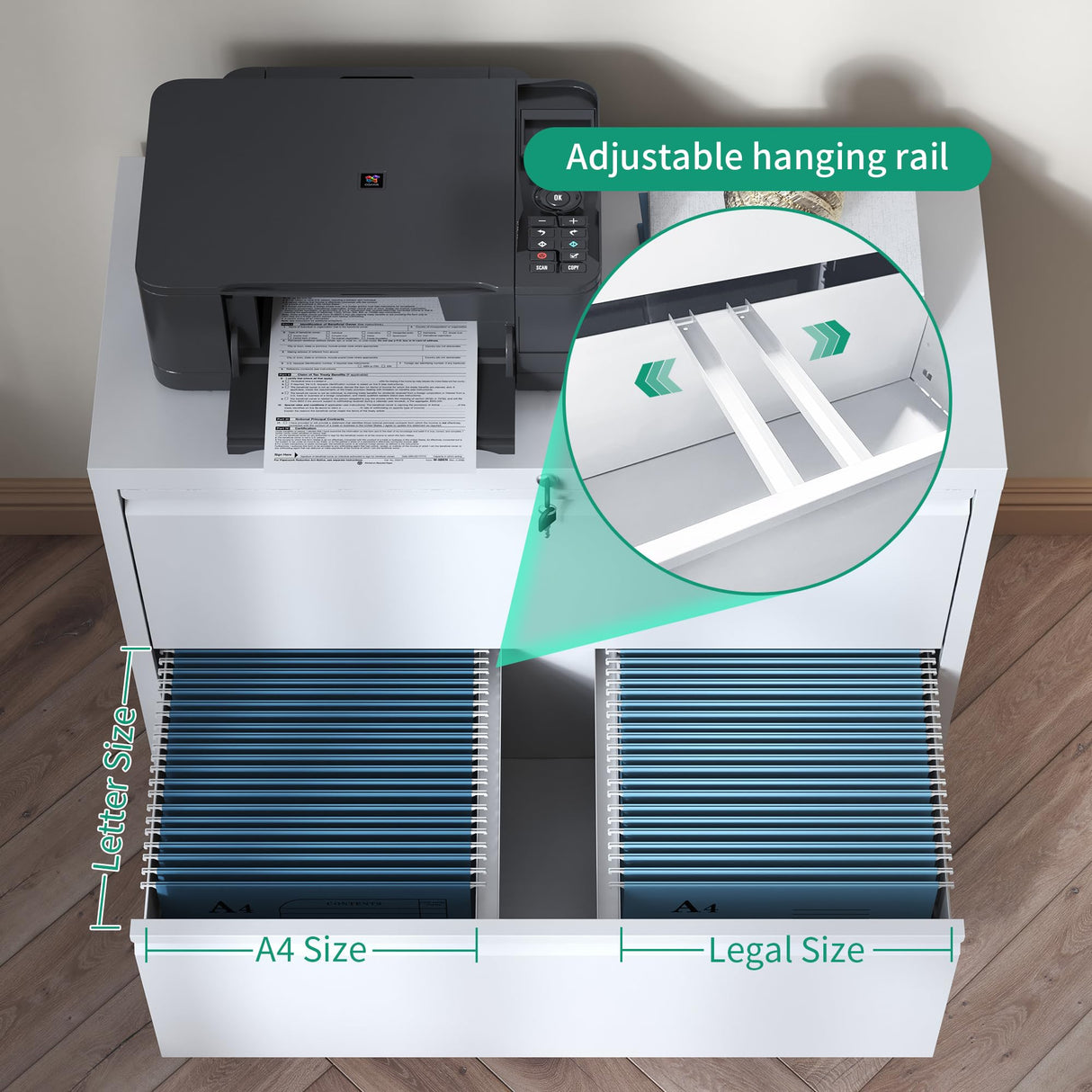 IKIMI 5 Drawer Lateral File Cabinets with Lock Office Filing Cabinet Steel Storage Cabinet Wide Horizontal Filing Metal Cabinets for Files Legal/Letter/A4 Size Assembly Required IKIMI