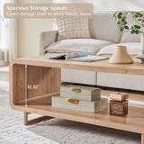 IFGET 48" Modern Coffee Table, 2-Tier Minimalist Center Table with Storage Shelf, Curved Profile Design, Wooden Rectangular Living Room Table w/Wood Thick Design for Living Room, Office, Natural Oak IFGET