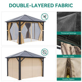 YITAHOME 10x10 Gazebo Polycarbonate Hardtop Outdoor Single Top Canopy with Netting and Shaded Curtains, Aluminum Frame Garden Tent for Patio, Backyard, Deck and Lawns, Brown YITAHOME