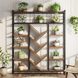 RALGEND Triple 6-Tier Bookshelf, Industrial Large Bookcase with 18 Open Display Shelves, Modern Tree Bookcase with Metal Frame and Hanging Function for Living Room, Home Office, Rustic Brown and Black