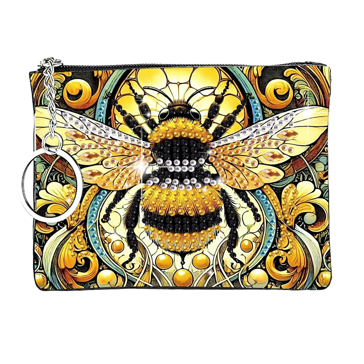 JZHYOAN Diamond Painting Small Coin Purse for Women DIY Coin Pouch Coin Purse with Zipper and Keyring Diamond Art Purses and Wallets Handbags Wallet Keychain for Cards Keys Bee JZHYOAN