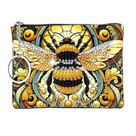 JZHYOAN Diamond Painting Small Coin Purse for Women DIY Coin Pouch Coin Purse with Zipper and Keyring Diamond Art Purses and Wallets Handbags Wallet Keychain for Cards Keys Bee JZHYOAN