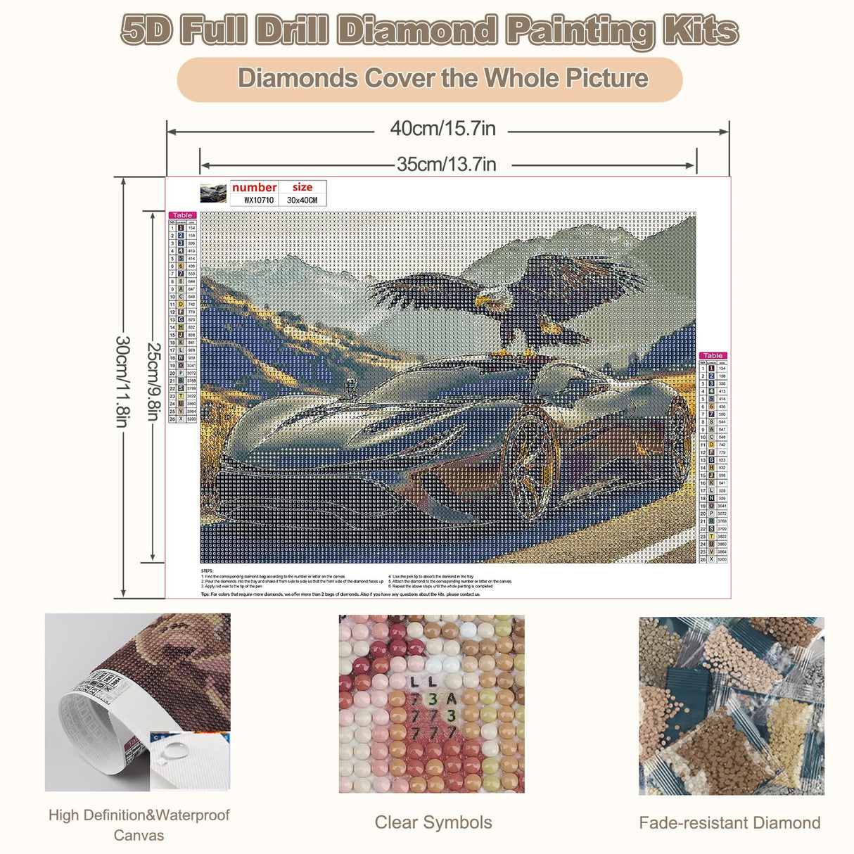 CEOVR Sports Car Diamond Painting Kits for Adults, Eagle Diamond Art Dots 5D Full Drill DIY Gem Art for Beginner, Adult Crafts Kits Arts and Crafts, Wall Decor for Home Office 12x16in CEOVR