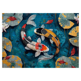 Fall Fish Puzzles for Adults 1000 Pieces, Autumn Nature Art Jigsaw Puzzles, Flower Lotus Pond Puzzles BBOLDIN