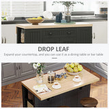 HOMCOM 47" Fluted-Style Wooden Kitchen Island, Kitchen Countertop Storage Cabinet with Drop Leaf, Drawer, Open Shelves, Storage, Black Aosom