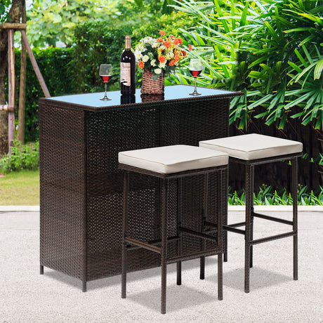 FDW Khaki Wicker 3-Piece Patio Set with Chairs & Coffee Table for Outdoor Relaxation FDW