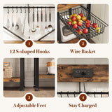 GRUSIGN Kitchen Bakers Rack with Storage, 6-Tier Coffee Bar Station with Power Outlet, Microwave Stand with 12 S-Shaped Hooks, Open Kitchen Storage Shelves for Spices, Pots and Pans, Rustic Brown GRUSIGN