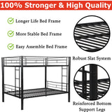 ZMIZAKOY Heavy Duty Full Over Full Bunk Bed for Kids Adults Teens, Metal Bunk Bed Full Over Full with Sturdy Guard Rail & 2 Side Ladders, Convertible Bunkbed,No Box Spring Needed (Black) ZMIZAKOY