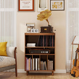 ELECWISH Record Player Stand with Vinyl Storage, Flip Top Media Cabinet, Audio-Video Stereo Cabinet，Mid-Century Turntable Table with Open Storage for Living Room, Bedroom, Walnut ELECWISH