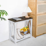 FEUFOAM Farmhouse End Table Narrow Side Table Living Room Slim End Tables with Storage Shelf 2 Tier Nightstand for Bedroom Hallway Dormitory, Rustic Brown and White FEUFOAM