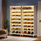 Tribesigns Narrow Tall Shoe Cabinet with LED Lighting, 9-Tier 30 Pairs Freestanding Shoes Storage Cabinet, Wood Shoe Organizer Cabinet with Solid Wooden Legs for Entryway, White (2) Tribesigns