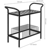 MyGift Modern Matte Black Metal Record Player Holder Stand with Vinyl Storage Organizer, Premium Quality 2 Tier Turntable Display Table Rack MyGift