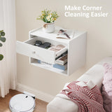 BWEISHOME Floating Nightstand with Drawer, White Nightstand Floating Bedside Table, Wall Mounted Nightstand Floating Night Stand Floating Side Table, Floating Shelves Bedroom KTZ04W BEWISHOME