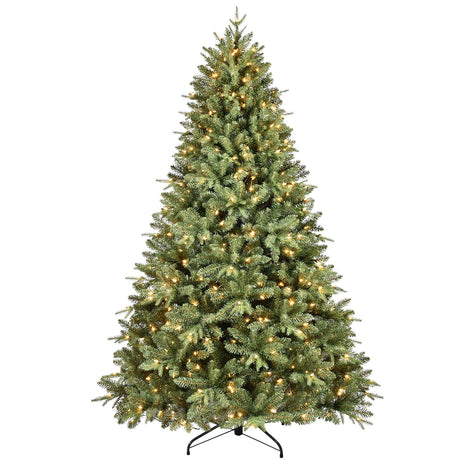 Treepool 5FT Pre-Lit Artificial Christmas Tree with 1014 PE&PVC Mixed Branch Tips, 300 Warm White Lights, Hinged Premium Spruce Fake Xmas Trees, Green, Foldable Base Treepool