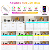 9 Drawer Dresser for Bedroom, White Dresser with LED Lights and Charging Station, Modern Chest of Drawer, Wood Triple Wide Drawer Organizer Cabinet for Bedroom, Living Room, Entryway, Hallway knoworld