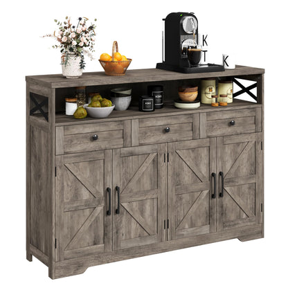 Befrases Farmhouse Buffet Cabinet with Drawers, Sideboard with Storage, Kitchen Pantry Cabinet Hutch, Wood Coffee Bar Station Cabinet for Kitchen, Dining Room, Livingroom, 52" L Rustic Grey - WoodArtSupply