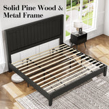 LUXOAK Queen Size Solid Wood Bed Frame with 48.4 inch Tall Headboard, Mid-Century Modern Platform Bed with Wooden Slats and Metal Frame. No Box Spring Needed, Easy Assembly, Black LUXOAK