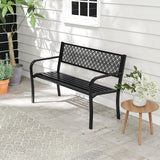 Tangkula 50 Inches Outdoor Garden Bench, Metal Patio Park Bench with Geometric Lattice Backrest, Armrests and Slatted Seat, Outdoor Loveseat Chair for Porch, Lawn and Yard (Black) Tangkula
