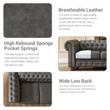 N NOORDENIYA Chesterfield Leather Sofa, 89" Mid Century Modern Couch with Low Back, Roll Arm Nailhead Trim Classic 3 Seater Couch for Living Room, Office, Apartment, Faux Leather Dark Grey N NOORDENIYA