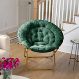 Flash Furniture Gwen Oversize Folding Saucer Chair - Emerald Faux Fur Moon Chair - Soft Gold Metal Frame - 38" Portable Folding Chair - for Dorm and Bedroom Flash Furniture