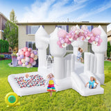 FINCOME Inflatable Bounce House for Kids, White Bounce House with Slide, Jumping Bouncy Castle for Kids Birthday Party, Wedding, Backyard Indoor/Outdoor White (with Blower) FINCOME