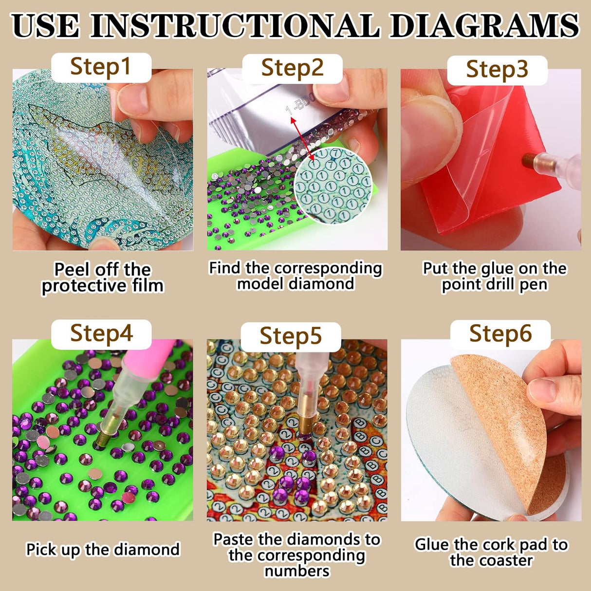 Birds Diamond Art Coasters Kit for Adults, 8 Pcs Diamond Painting Coasters Kit with Holder, DIY Non Slip Art Supplies 4x4in Axquilon