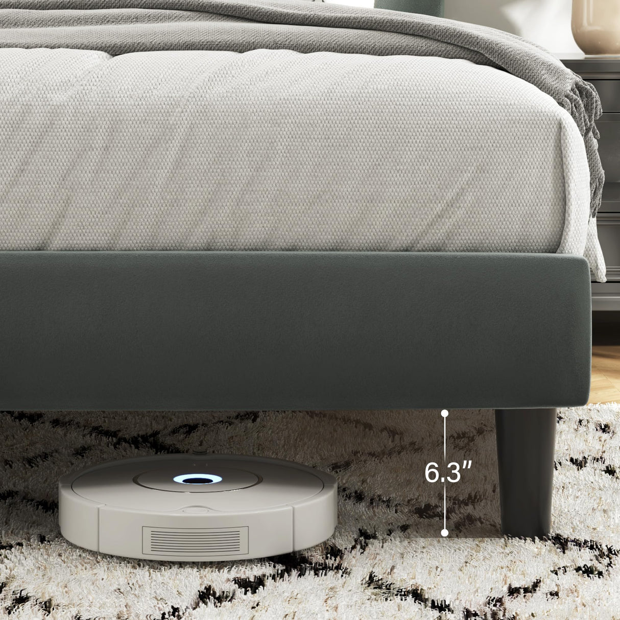 Fluest Queen Bed Frame, Platform Bed Frame with Velvet Upholstered Headboard, No Box Spring Needed, Sturdy Metal Support, Noise Free, Easy Assembly, Modern Bedroom Furniture, Grey Fluest