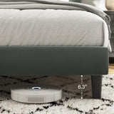 Fluest Queen Bed Frame, Platform Bed Frame with Velvet Upholstered Headboard, No Box Spring Needed, Sturdy Metal Support, Noise Free, Easy Assembly, Modern Bedroom Furniture, Grey Fluest